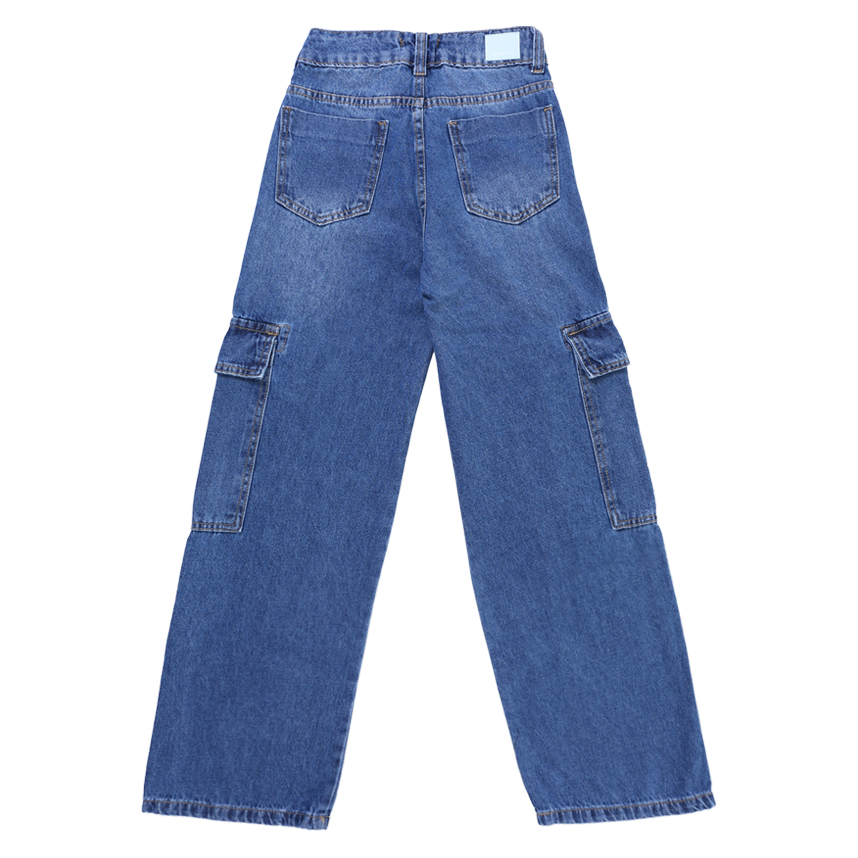 Calça Jeans Juvenil Garota Lua Wide Used Maxi Cargo Calça Jeans Juvenil Garota Lua Wide Used Maxi Cargo