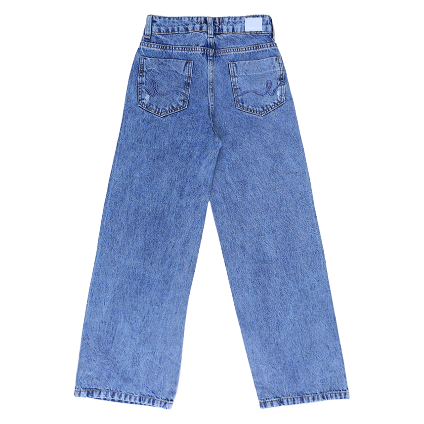 Calça Jeans Juvenil Garota Lua Wide Leg Detalhe Puído Calça Jeans Juvenil Garota Lua Wide Leg Detalhe Puído