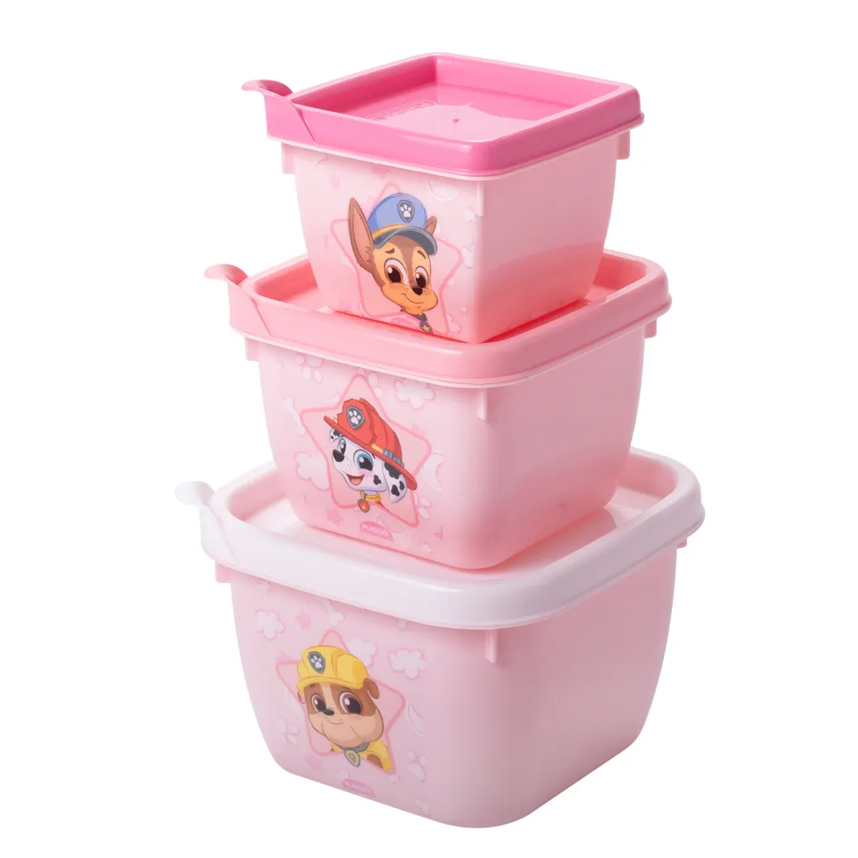 Kit Potes Plasútil Quadrado Patrulha Canina Rosa Com 3 Peças Kit Potes Plasútil Quadrado Patrulha Canina Rosa Com 3 Peças