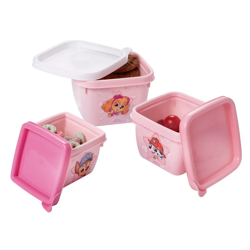 Kit Potes Plasútil Quadrado Patrulha Canina Rosa Com 3 Peças Kit Potes Plasútil Quadrado Patrulha Canina Rosa Com 3 Peças