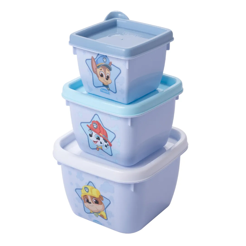 Kit Potes Plasútil Quadrado Patrulha Canina Azul Com 3 Peças Kit Potes Plasútil Quadrado Patrulha Canina Azul Com 3 Peças