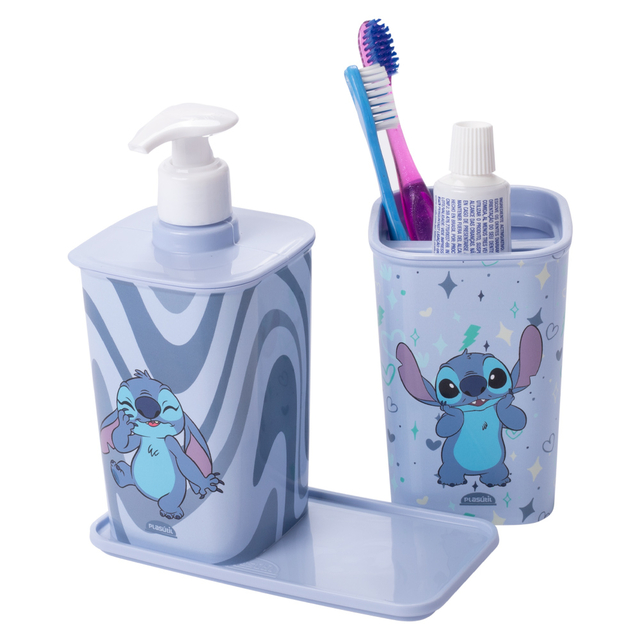 Kit Organizador Plasútil Stitch Escova E Sabonete Azul Kit Organizador Plasútil Stitch Escova E Sabonete Azul