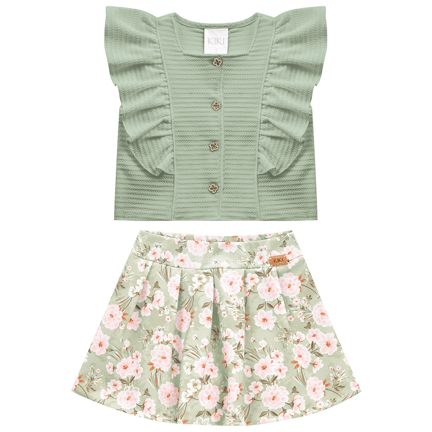 Conjunto Infantil Kiki Blusa Com Babado E Saia Florida Conjunto Infantil Kiki Blusa Com Babado E Saia Florida