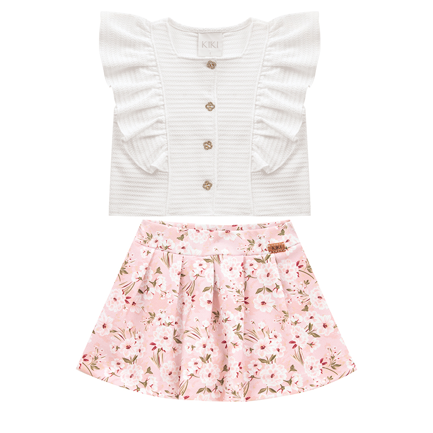 Conjunto Infantil Kiki Blusa Com Babado E Saia Florida Conjunto Infantil Kiki Blusa Com Babado E Saia Florida