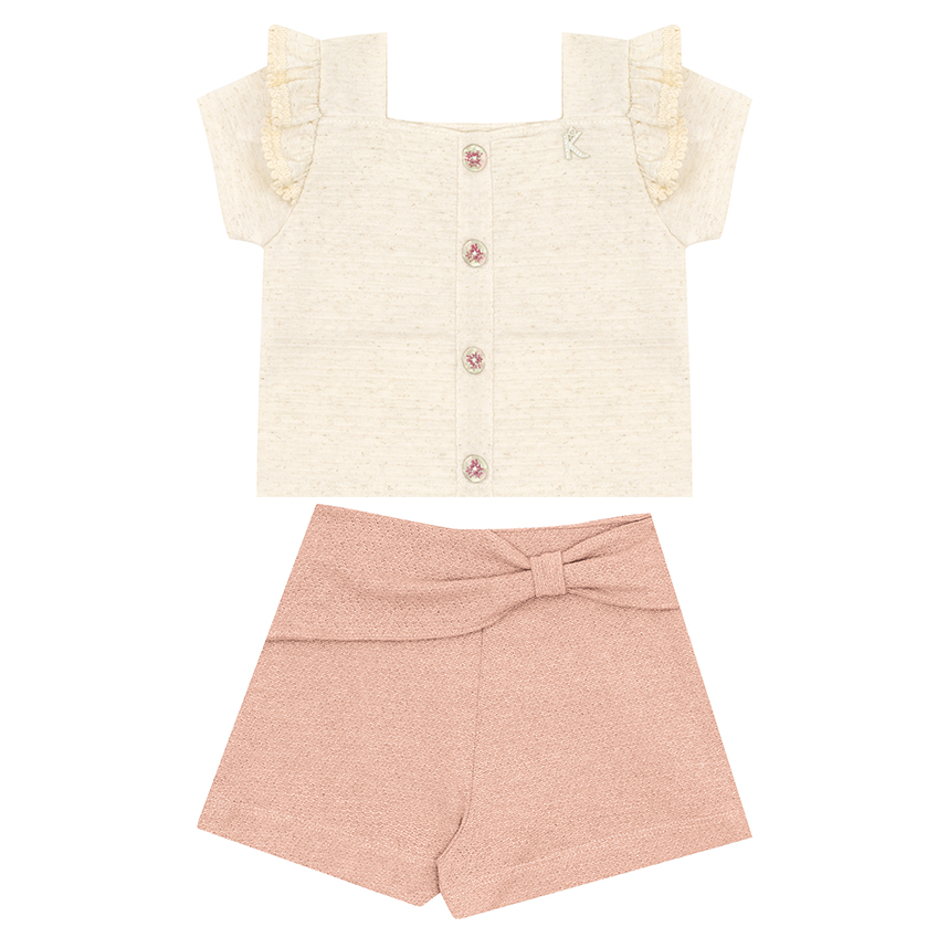 Conjunto Infantil Kiki Blusa Manga Com Babado E Short Conjunto Infantil Kiki Blusa Manga Com Babado E Short