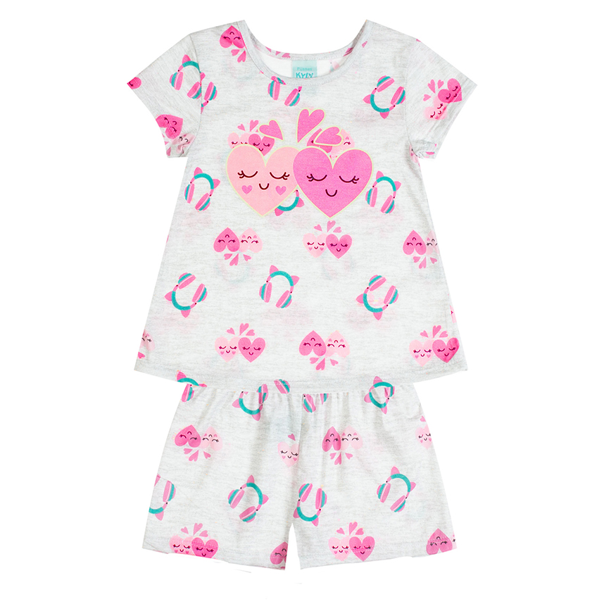 Pijama Infantil Kyly Meia Malha Menina Estampa Corações Pijama Infantil Kyly Meia Malha Menina Estampa Corações