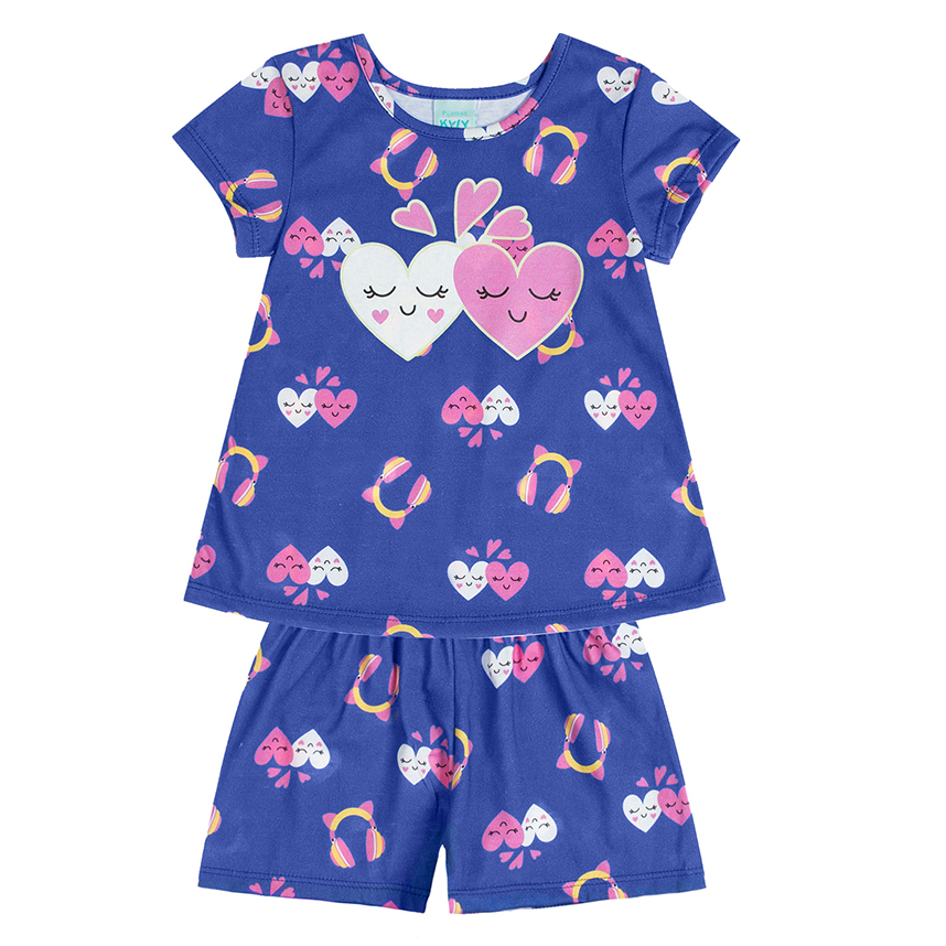 Pijama Infantil Kyly Meia Malha Menina Estampa Corações Pijama Infantil Kyly Meia Malha Menina Estampa Corações
