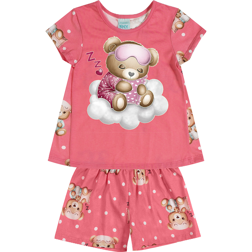 Pijama Infantil Kyly Meia Malha Menina Estampa Urso Nuvem Pijama Infantil Kyly Meia Malha Menina Estampa Urso Nuvem