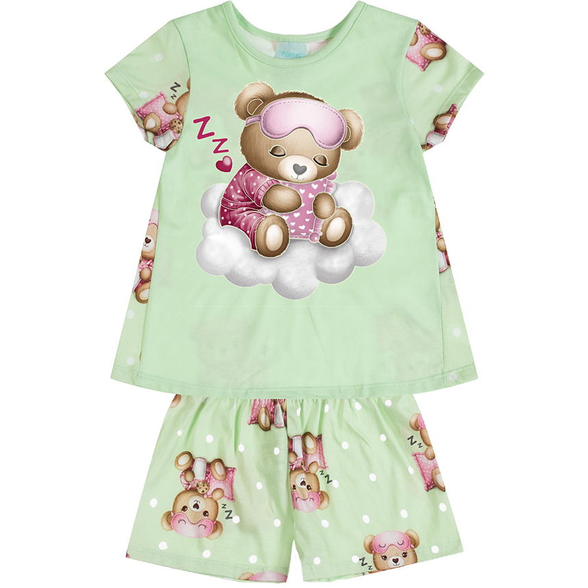 Pijama Infantil Kyly Meia Malha Menina Estampa Urso Nuvem Pijama Infantil Kyly Meia Malha Menina Estampa Urso Nuvem
