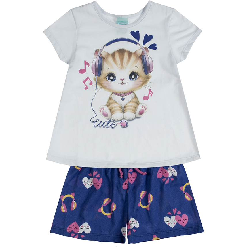 Pijama Infantil Kyly Meia Malha Menina Estampa Gatinha Pijama Infantil Kyly Meia Malha Menina Estampa Gatinha