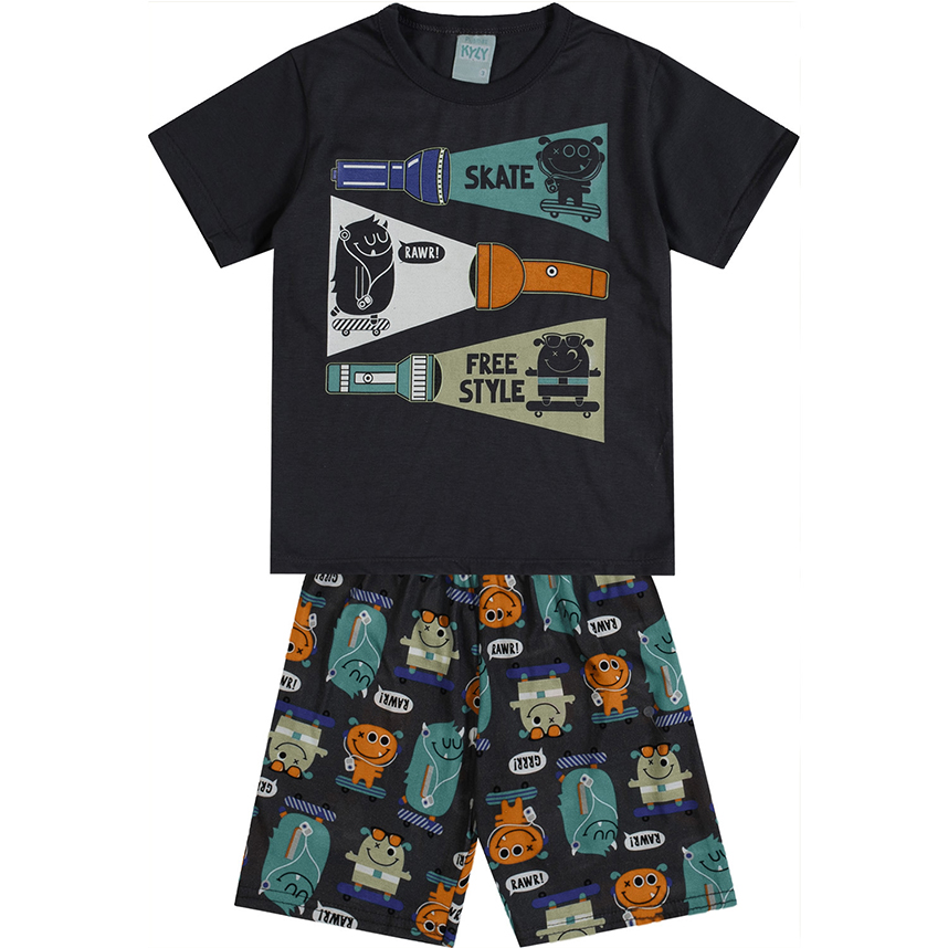 Pijama Infantil Kyly Menino Curto Monstrinhos E Lanterna