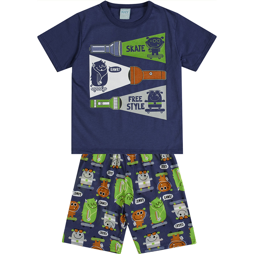 Pijama Infantil Kyly Menino Curto Monstrinhos E Lanterna