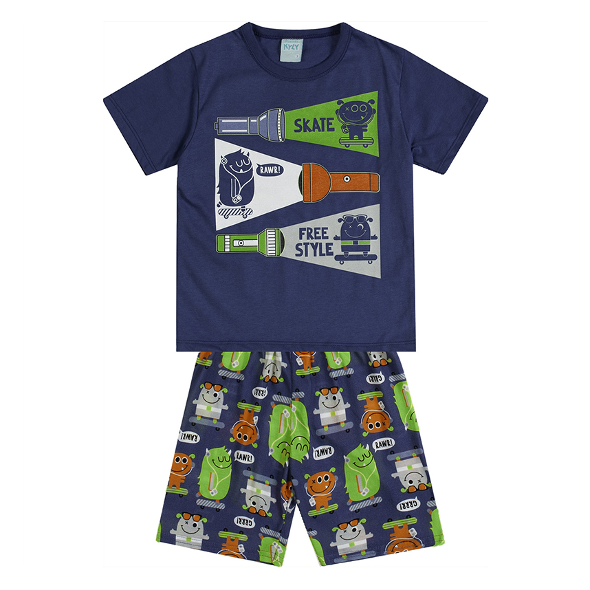 Pijama Infantil Kyly Menino Curto Monstrinhos E Lanterna