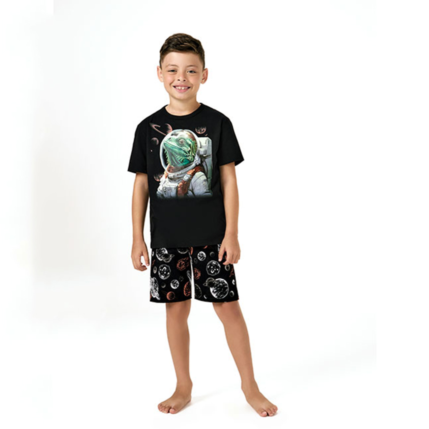 Pijama Juvenil Kyly Menino Curto Réptil Astronauta