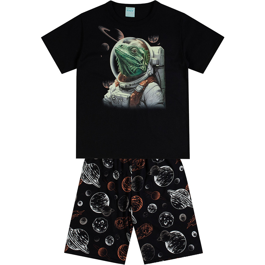 Pijama Juvenil Kyly Menino Curto Réptil Astronauta