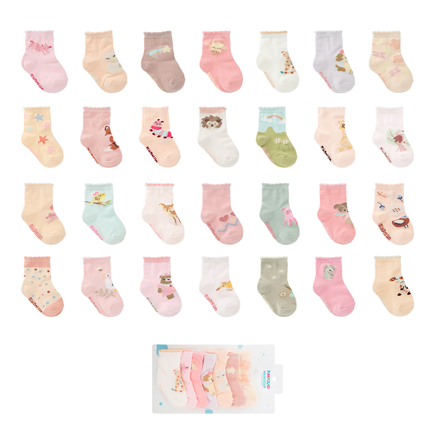 Meia Bebê Pimpolho Menina Estampada Com 7 Peças