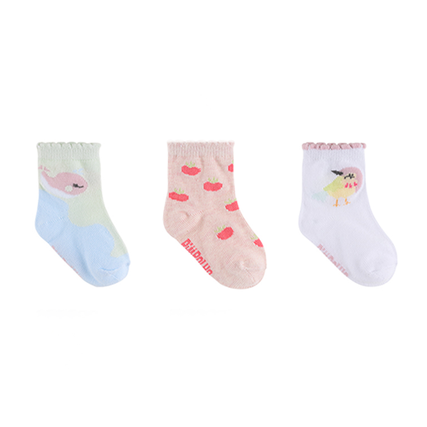 Meia Bebê Pimpolho Menina Estampada Com 3 Peças Meia Bebê Pimpolho Menina Estampada Com 3 Peças