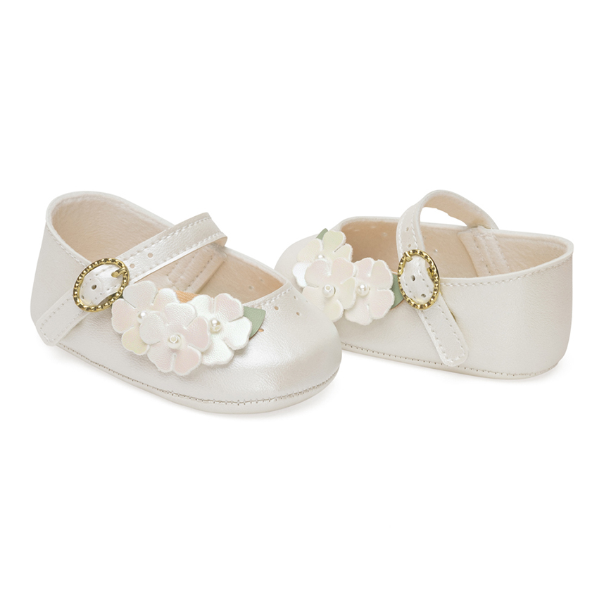 Sapatilha Bebê Pimpolho Com Fivela Flores E Pérolas