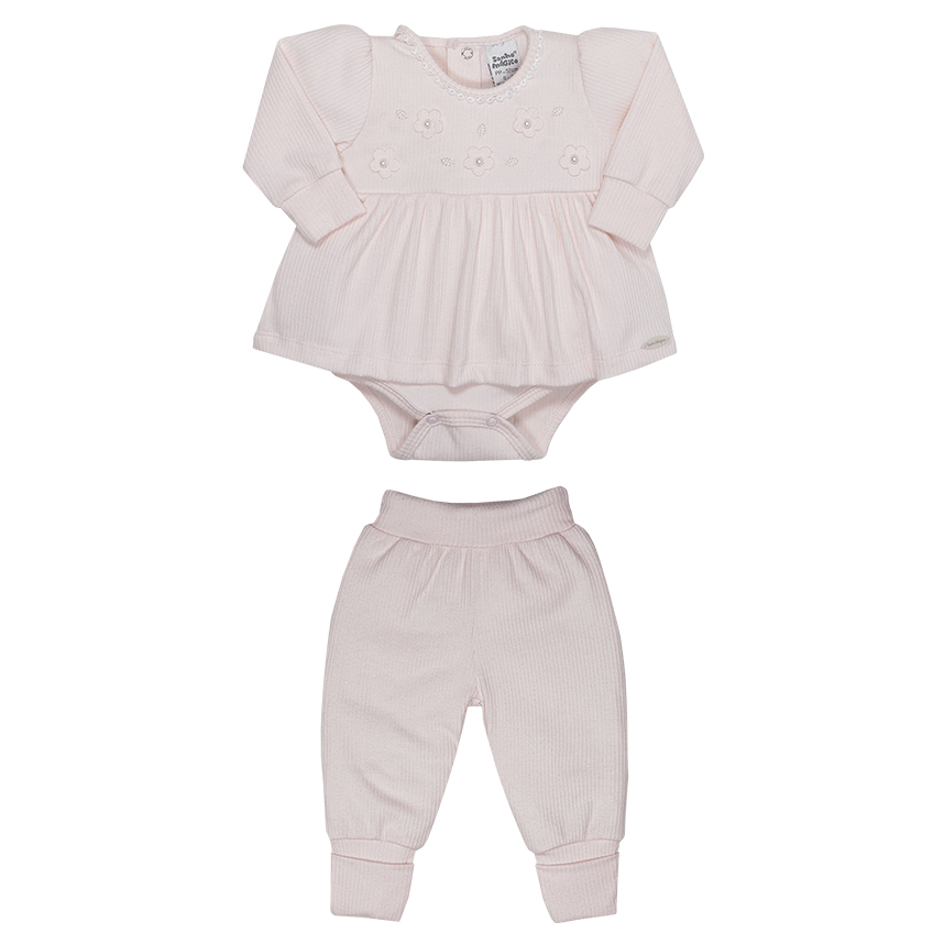 Conjunto Bebê Sonho Mágico Body Vestido E Calça 2 Peças
