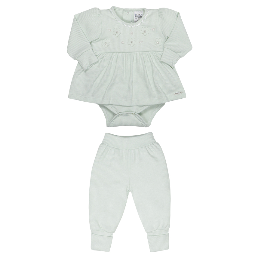 Conjunto Bebê Sonho Mágico Body Vestido E Calça 2 Peças