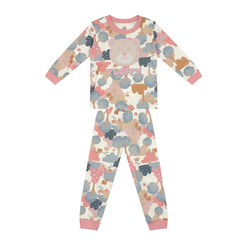 Pijama Infantil Brandili Menina Longo Urso Fluffy