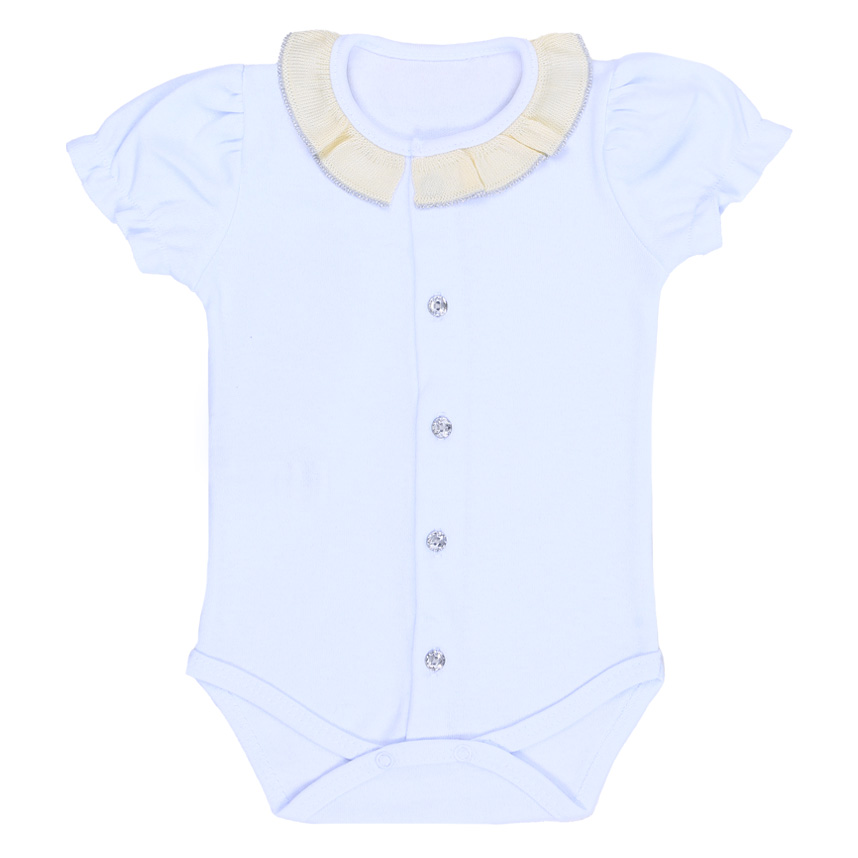 Body Bebê  Fofinho Suedine Manga Curta Babado Na Gola