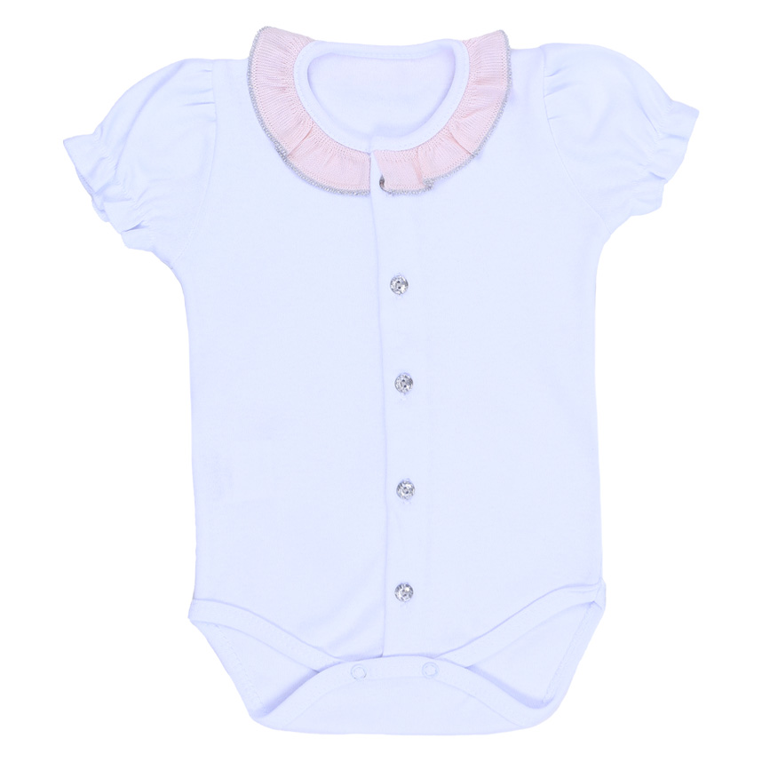 Body Bebê Fofinho Suedine Manga Curta Babado Na Gola