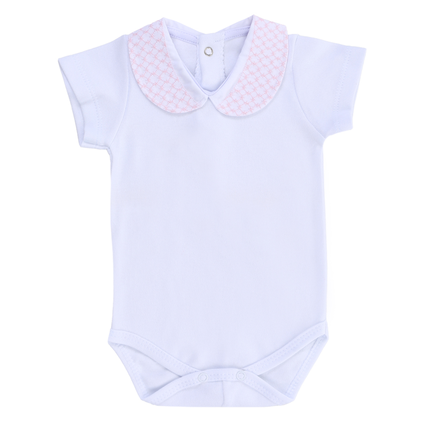 Body Bebê Fofinho Suedine Manga Curta  Gola Bordada Body Bebê Fofinho Suedine Manga Curta  Gola Bordada
