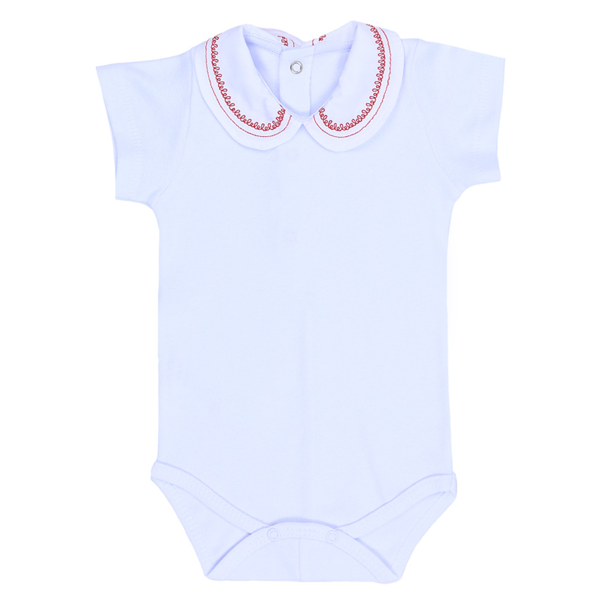Body Bebê Fofinho Suedine Manga Curta Gola Bordada