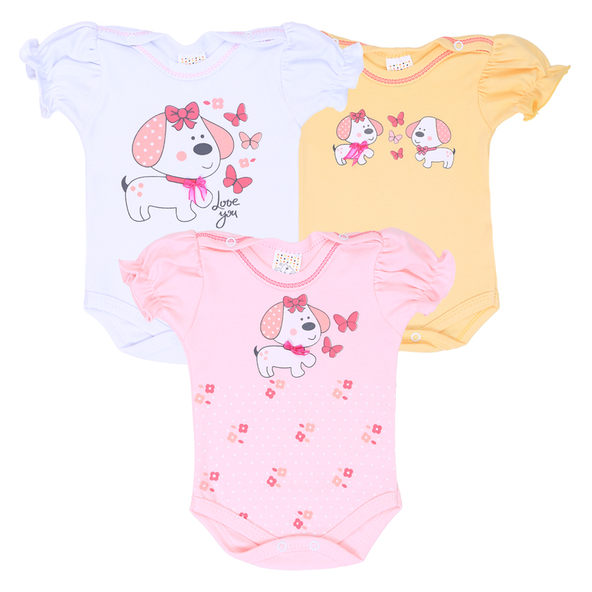 Conjunto Body Bebê Petutinha Cachorrinha 3 Peças