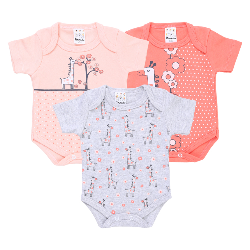 Conjunto Body Bebê Petutinha Girafa E flores 3 Peças