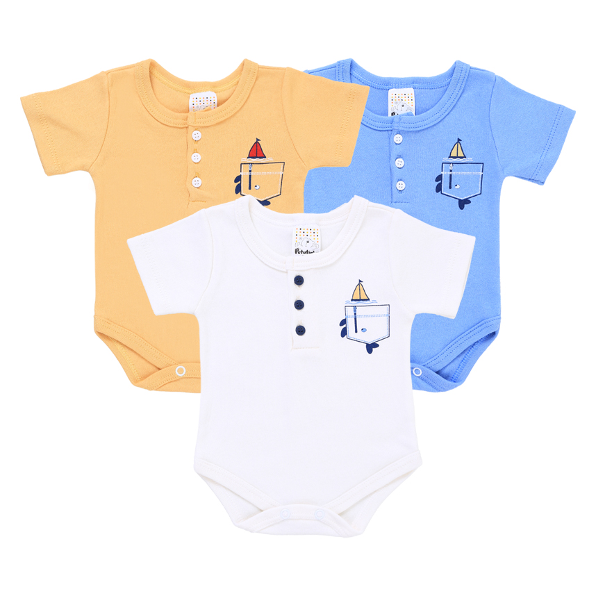 Conjunto Body Bebê Petutinha Barco 3 Peças