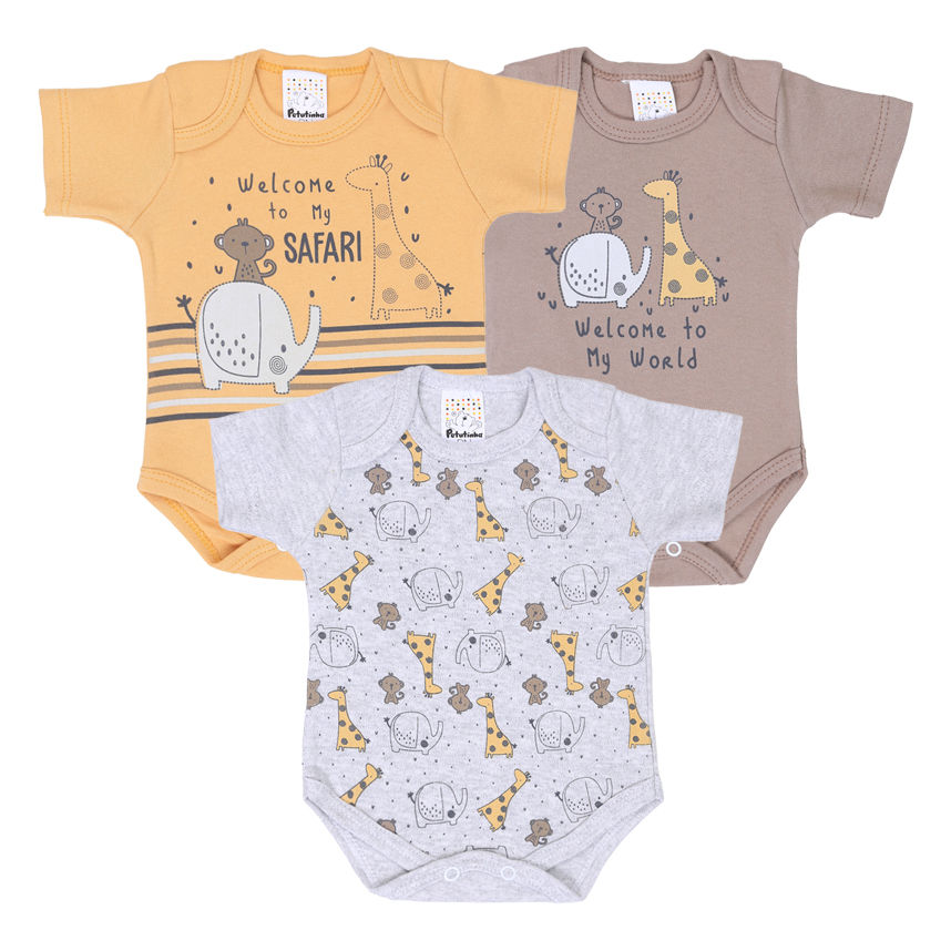 Conjunto Body Bebê Petutinha Safari 3 Peças