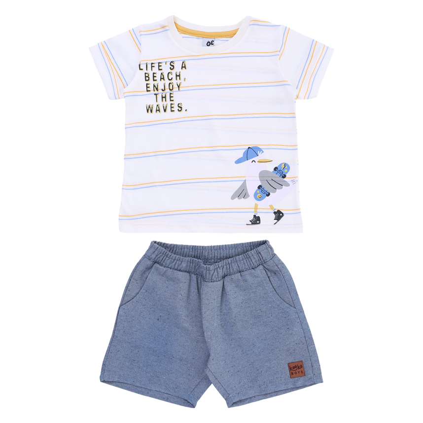 Conjunto Infantil Kookabu  Camiseta Listras E Bermuda Conjunto Infantil Kookabu  Camiseta Listras E Bermuda