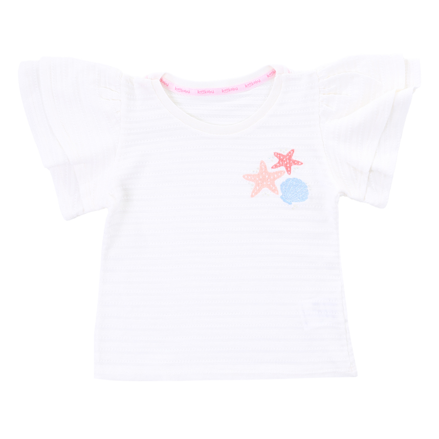 Blusa Infantil Kookabu Manga Curta Bordado Concha E Estrela