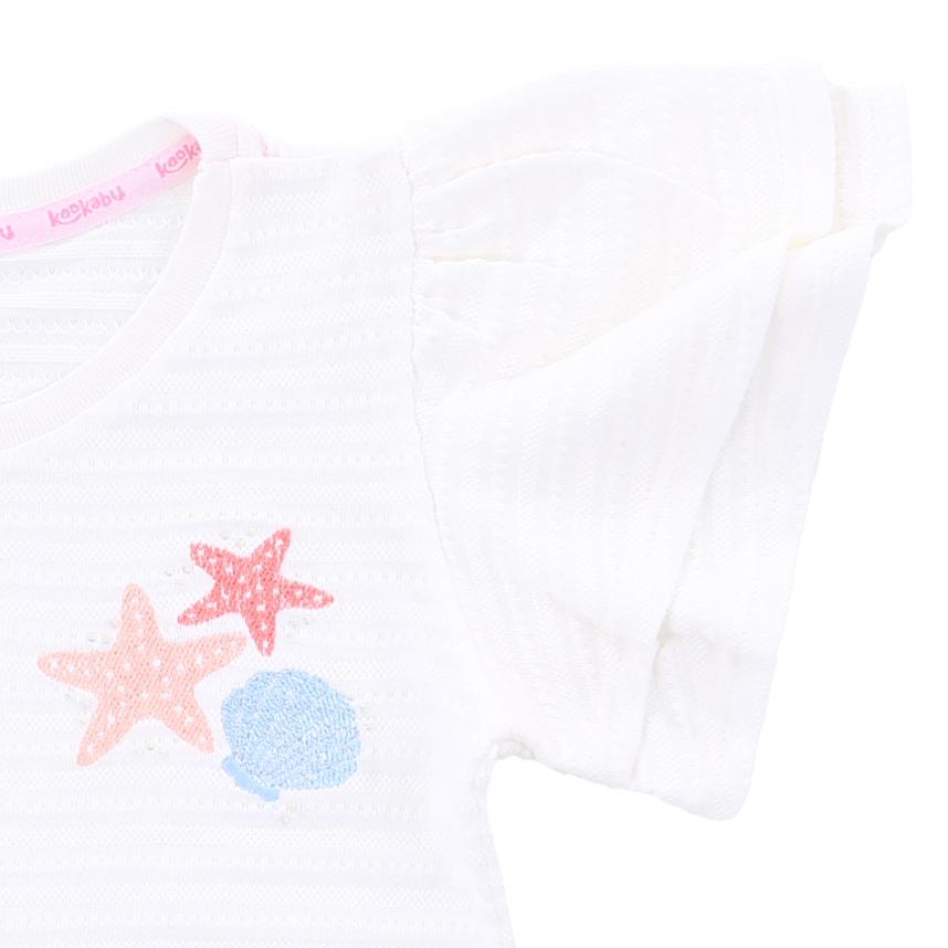 Blusa Infantil Kookabu Manga Curta Bordado Concha E Estrela Blusa Infantil Kookabu Manga Curta Bordado Concha E Estrela