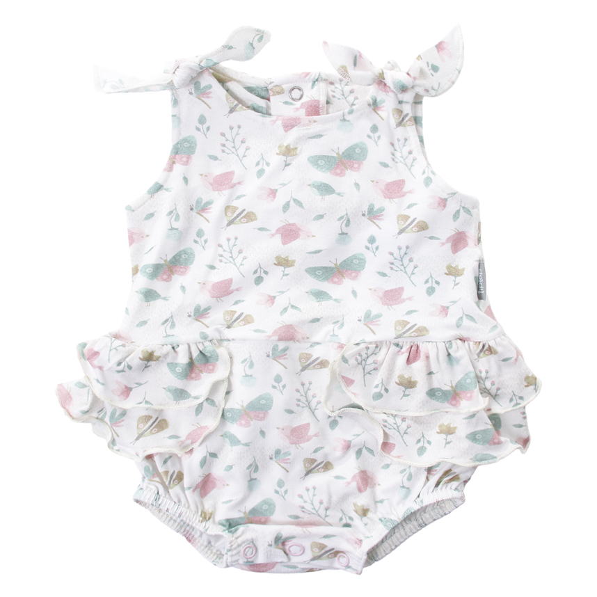 Banho De Sol Bebê Tip Top Estampa Passáro Flor Com Babado Banho De Sol Bebê Tip Top Estampa Passáro Flor Com Babado