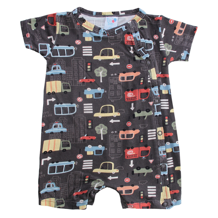 Macacão Curto Bebê Tip Top Estampa Carros Caminhão