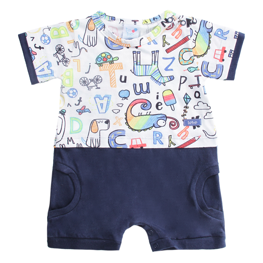 Macacão Curto Bebê Tip Top Estampa Bichos Com Chapéu