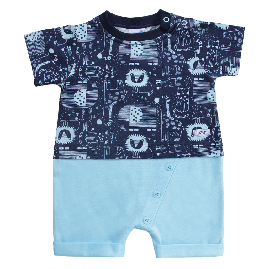Macacão Curto Bebê Tip Top Estampa Safari