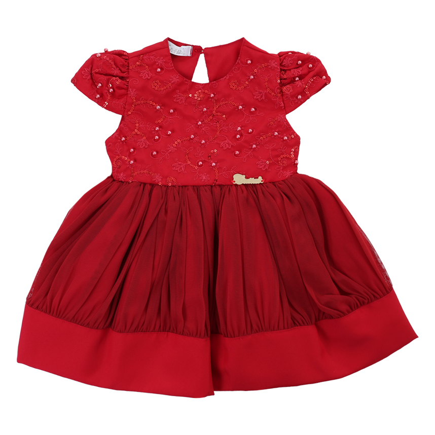 Vestido Bebê Cattai Liso Bordado E Tule Vestido Bebê Cattai Liso Bordado E Tule