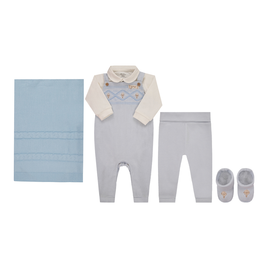 Saída Maternidade Paraiso Bordada Menino 5 Peças Saída Maternidade Paraiso Bordada Menino 5 Peças