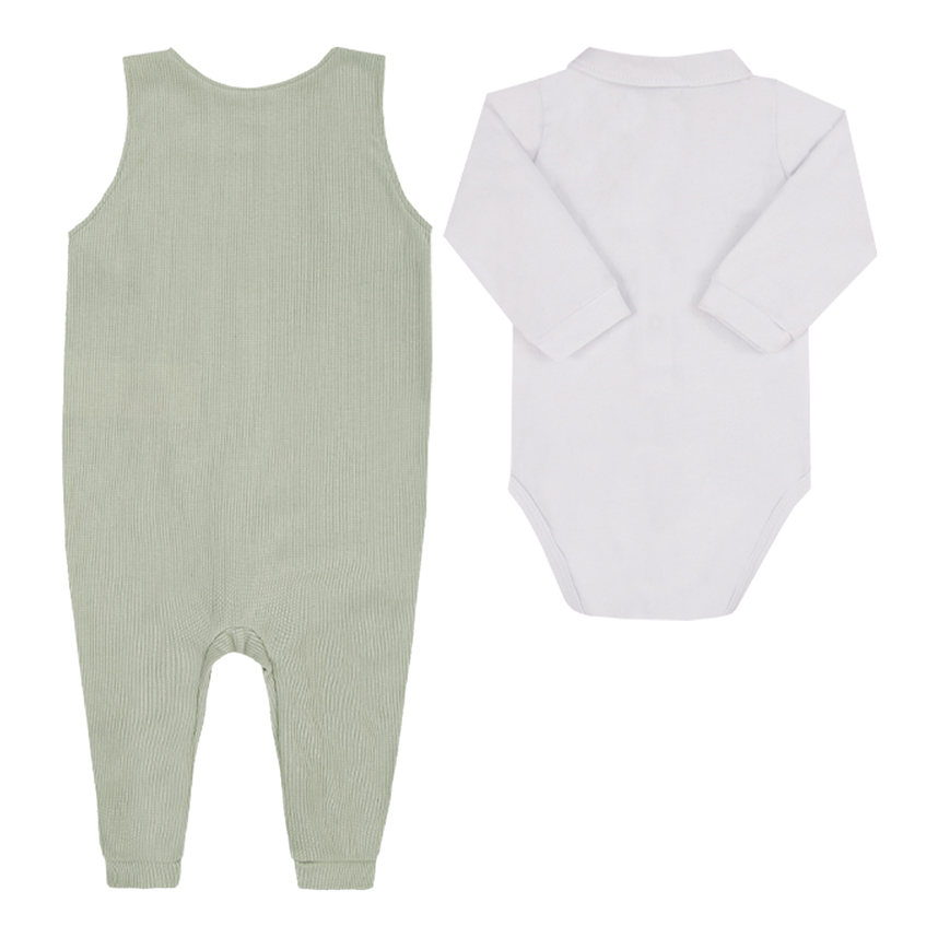 Macacão Longo Bebê Paraíso Jardineira Bordada 2 Peças