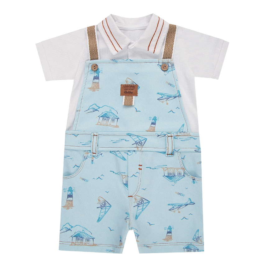Macacão Curto Bebê Paraiso Estampa Navio