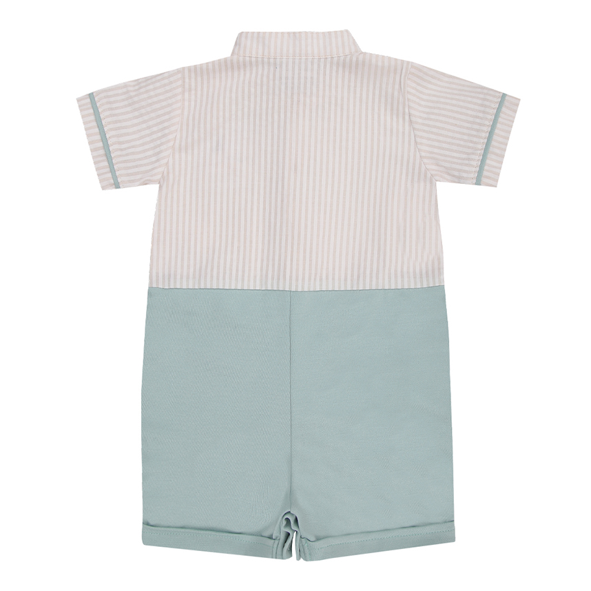 Macacão Curto Bebê Paraíso Listrado Bordado Barco