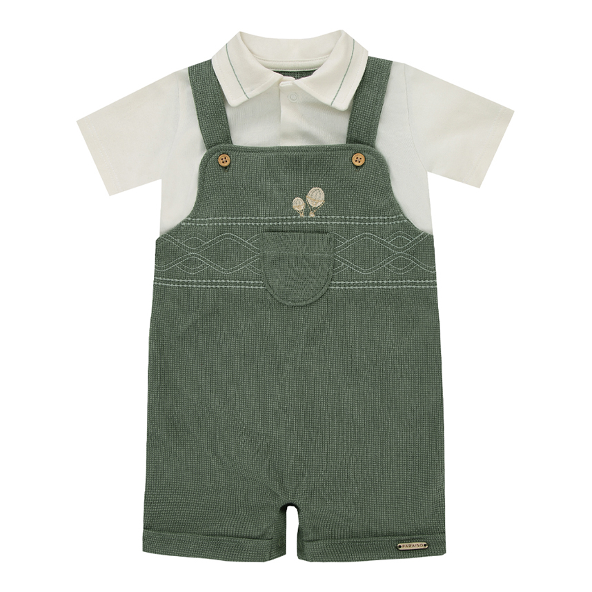 Macacão Curto Bebê Paraíso Bordado Balão