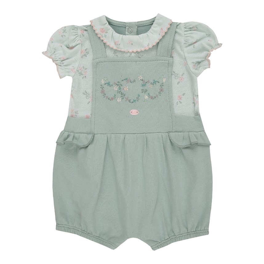 Macacão Curto Bebê Paraiso Estampa E Bordado Flor