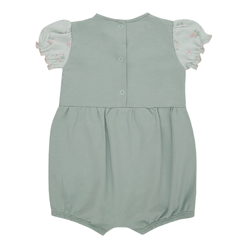 Macacão Curto Bebê Paraiso Estampa E Bordado Flor