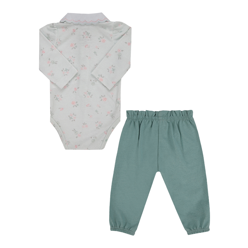 Conjunto Bebê Menina Body Bordado Estampa Flor E Calça