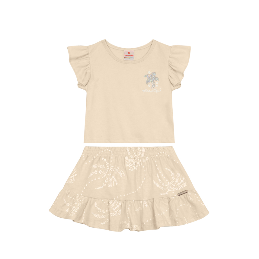 Conjunto Infantil Brandili Blusa E Short Saia Meia Malha Conjunto Infantil Brandili Blusa E Short Saia Meia Malha